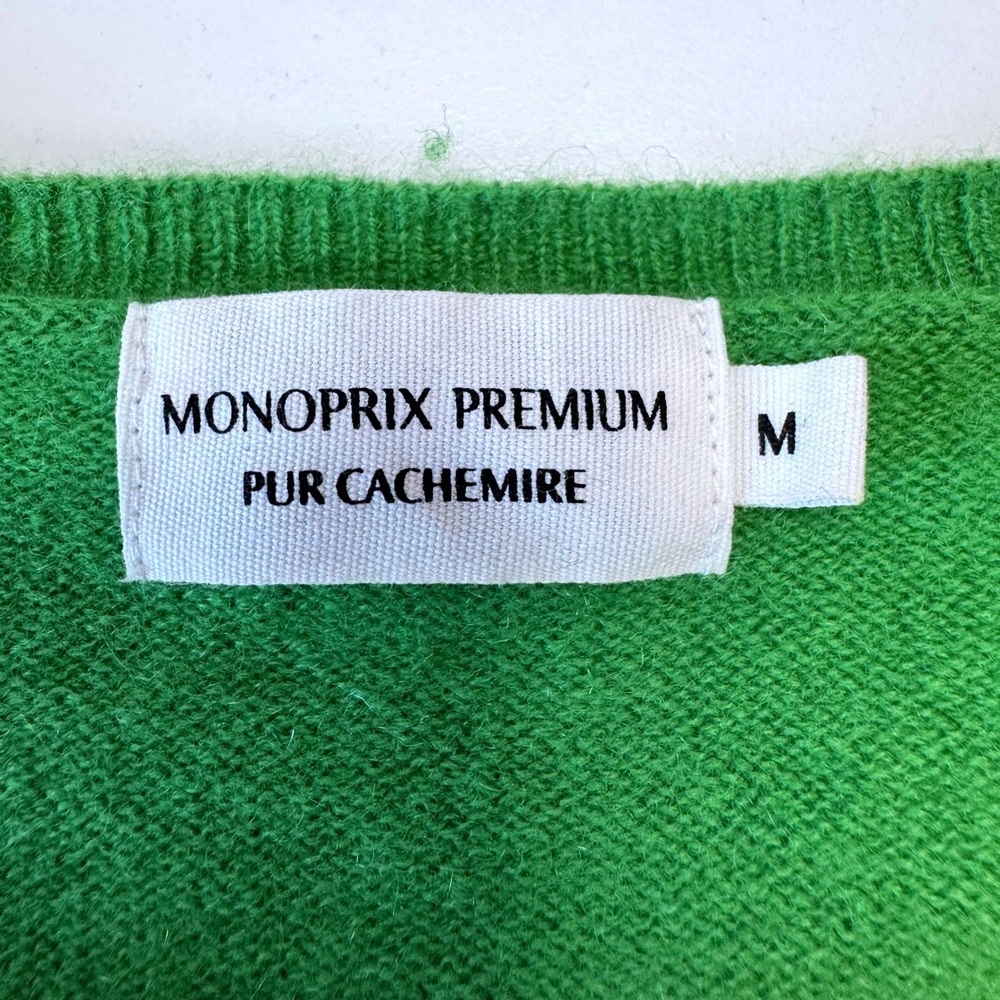 MONOPRIX PREMIUM Womens Cashmere V-neck Sweater MEDIUM Kelly Green Quiet Luxury - Picture 2 of 7